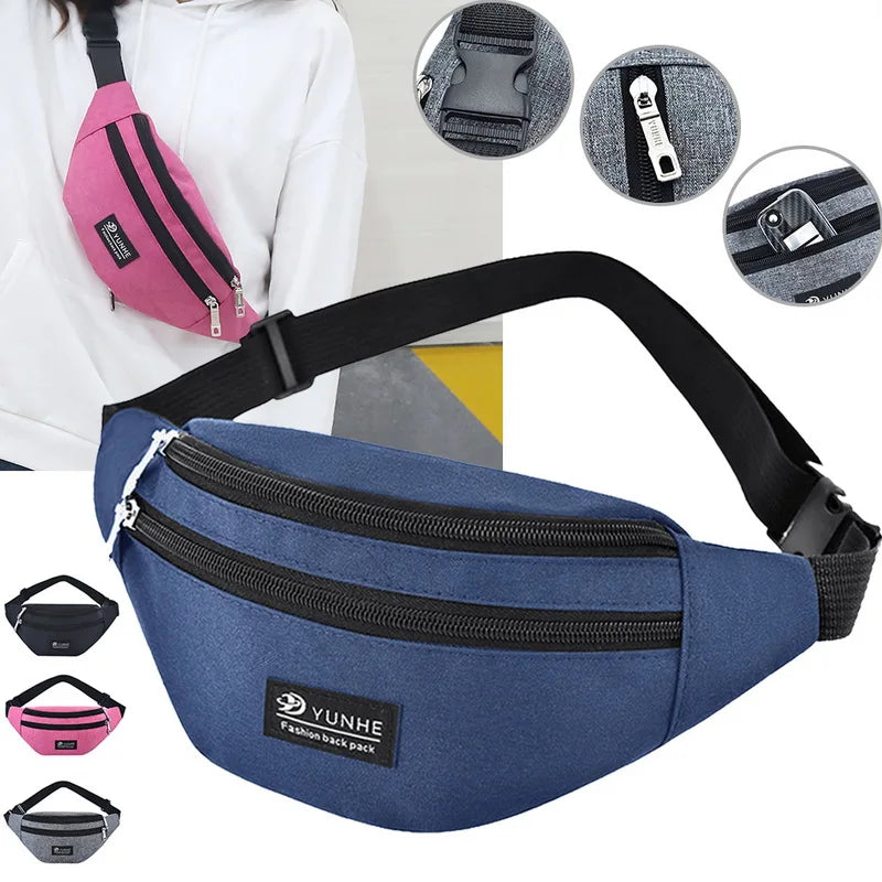 Pink Waist Bag Three Zipper Pocket Chest Handbag