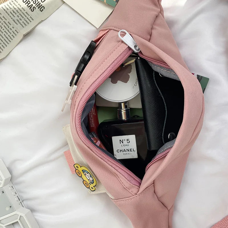Canvas Waist Bag Women Solid Fanny Pack Crossbody Chest Belt Packs