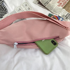 Canvas Waist Bag Women Solid Fanny Pack Girls Crossbody Chest Bag