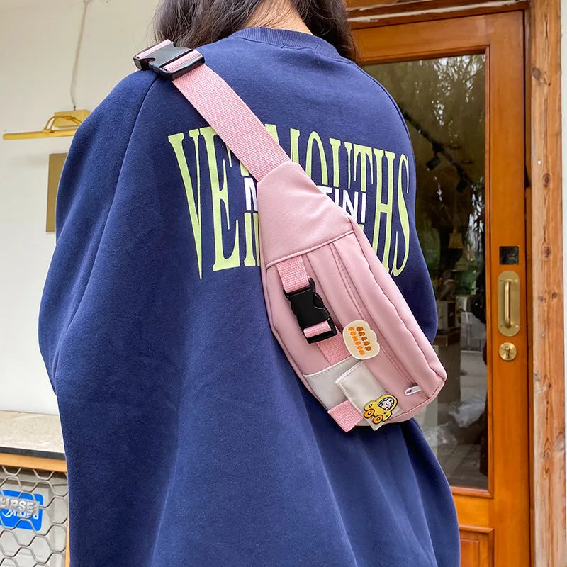 Canvas Waist Bag Women Solid Fanny Pack Girls Crossbody Chest Bag