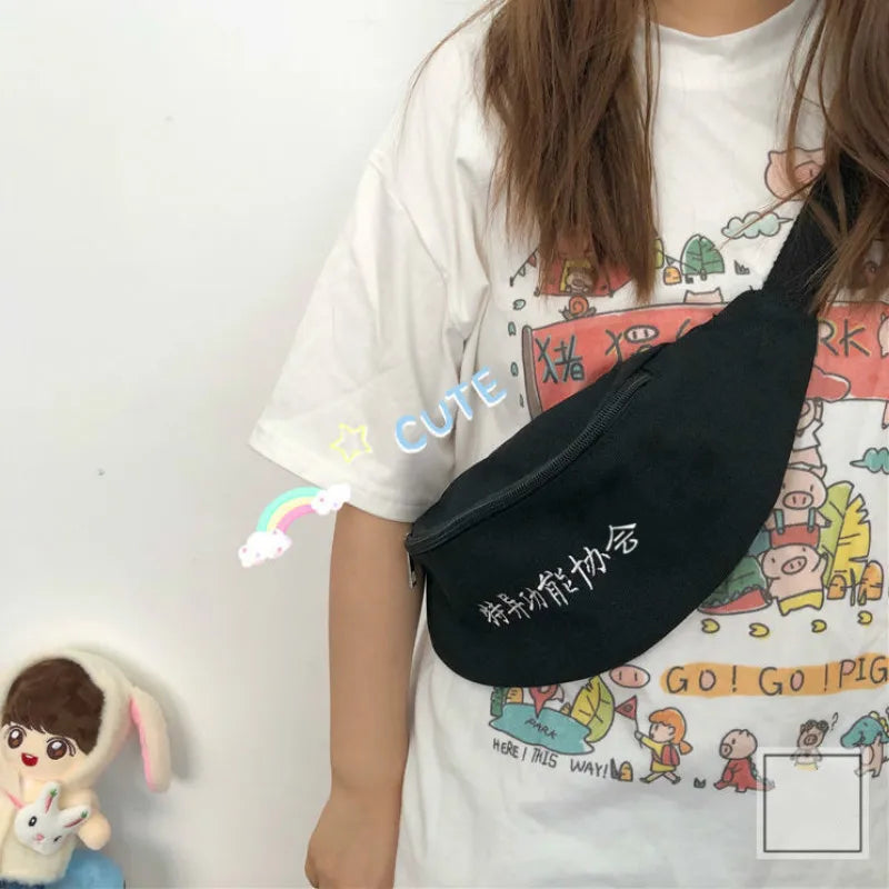 Waist Bags Letter-printed All-match Canvas Students Fanny Packs Casual