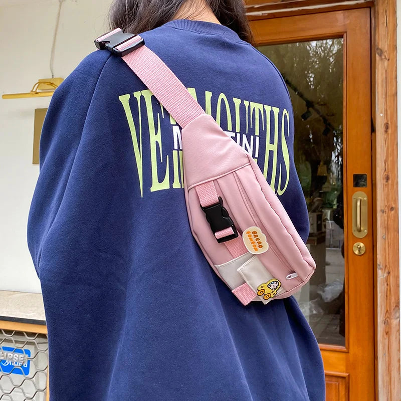 Canvas Waist Bag for Women Solid Crossbody Chest Bag