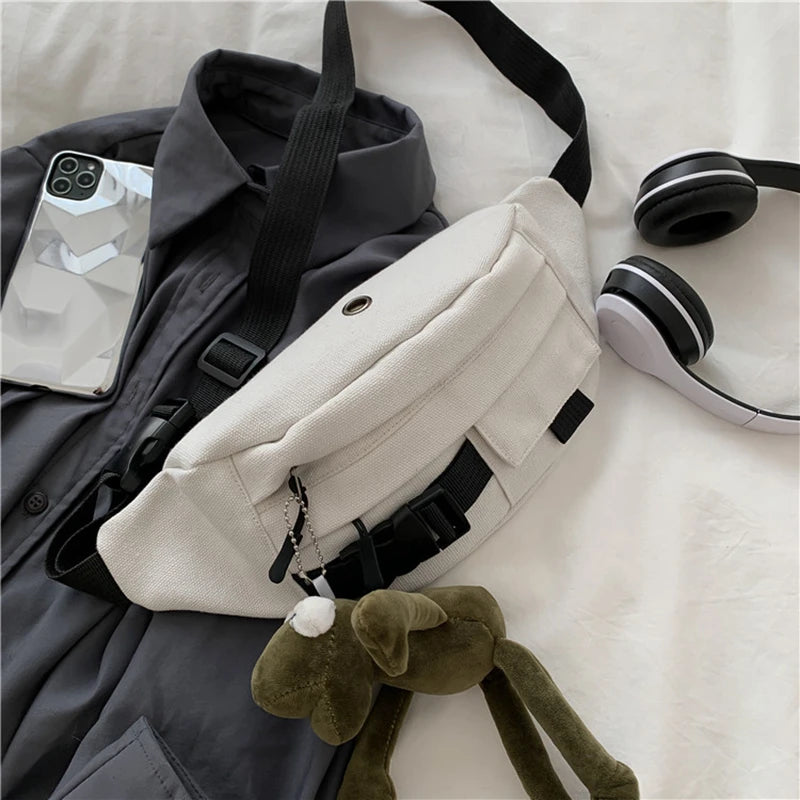 Harajuku Style Canvas Waist Belt Bag for Women