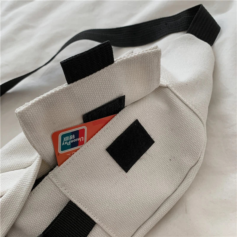 Harajuku Style Canvas Waist Belt Bag for Women