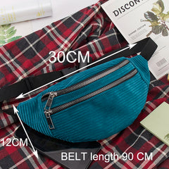 Corduroy Waist Belt Bag for Women Ladies Shoulder Bag Money Pack Bum Belt Bags