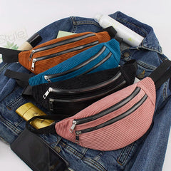 Corduroy Waist Belt Bag for Women Ladies Shoulder Bag Money Pack Bum Belt Bags