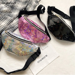 Women Waist Pack Chest Bag Fanny Pack Sequins Crossbody Purses PVC All-match