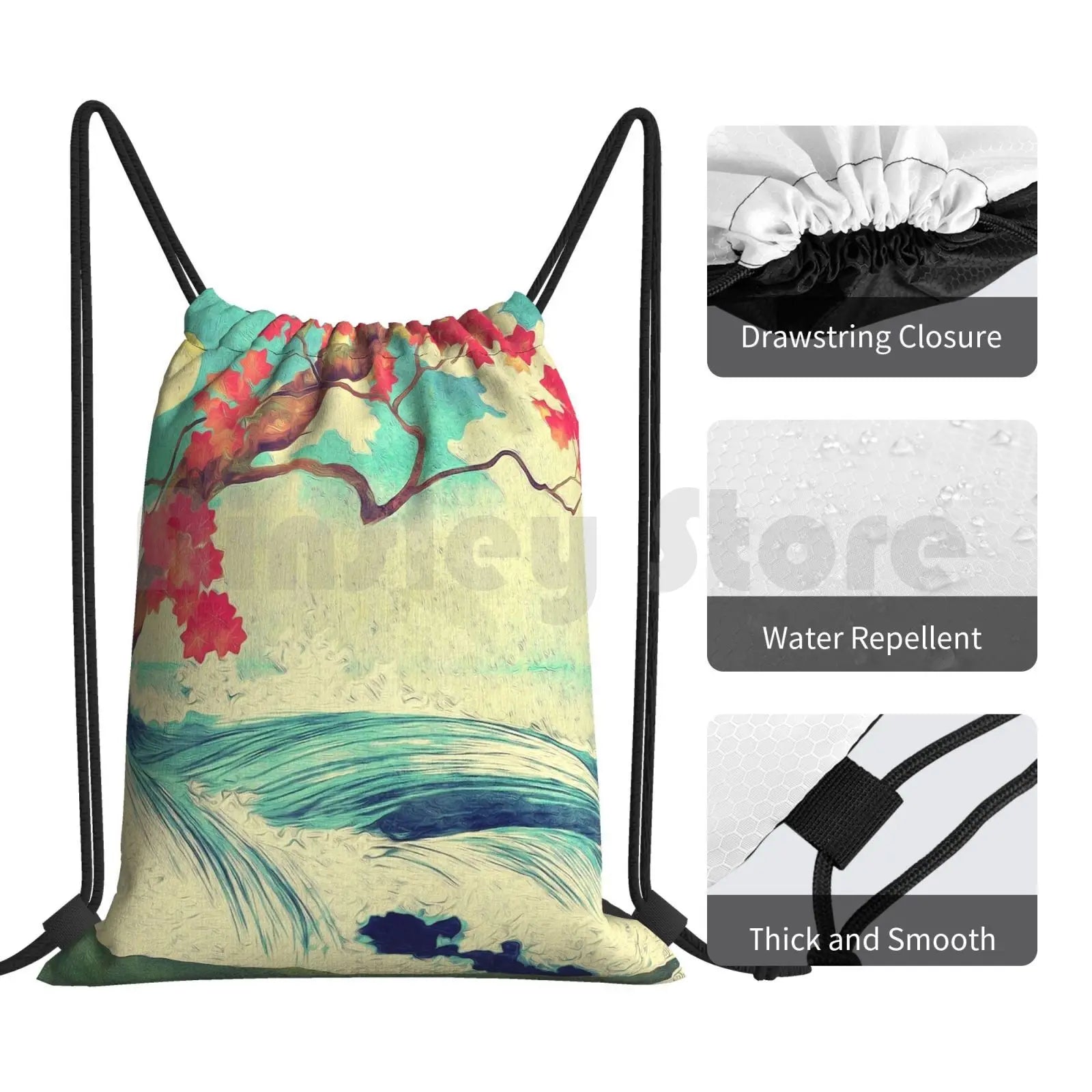 Wild Ocean Dhin Backpack Drawstring Bags Gym Bag Waterproof Red