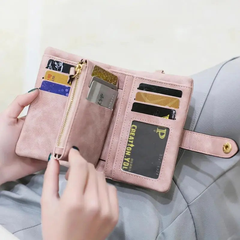 Matte Leather Wallet Short Cartera Mujer