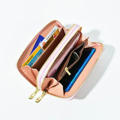 Women Long Wallet Double Zipper Leather Purse Large Capacity Handbag