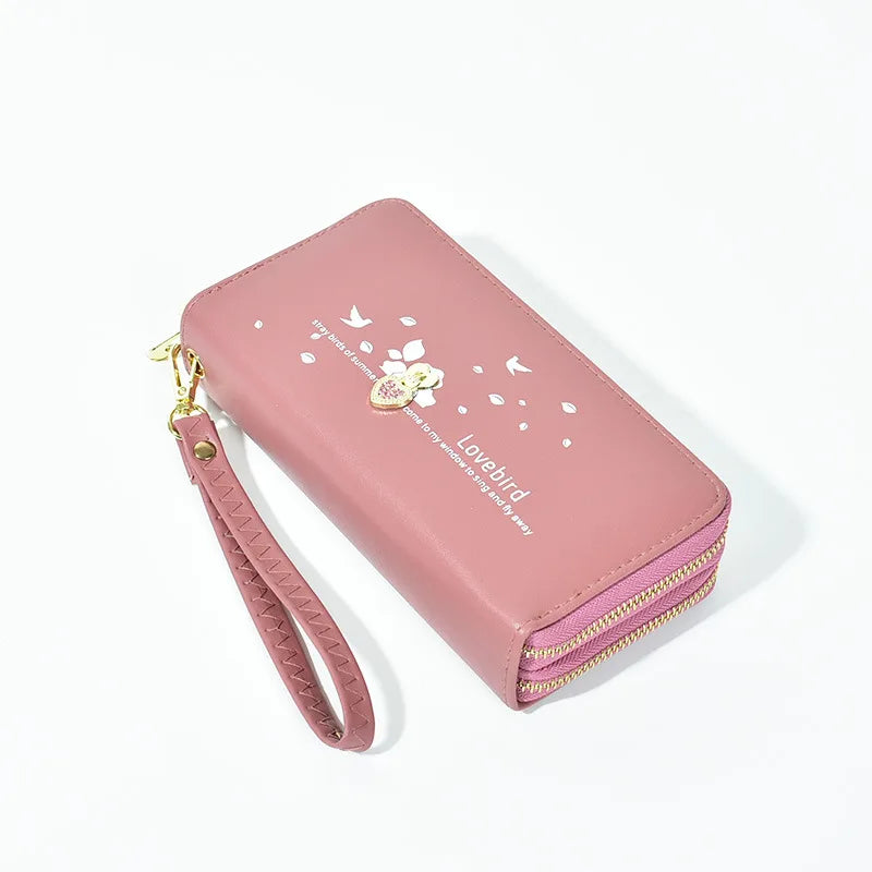 Women Long Wallet Double Zipper Leather Purse Large Capacity Handbag