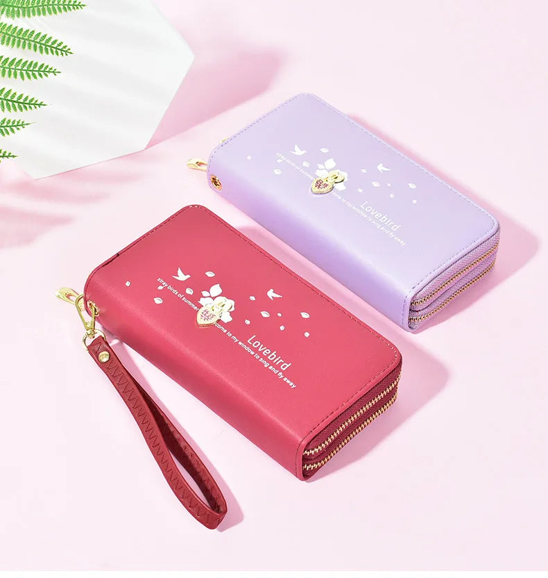 Women Long Wallet Double Zipper Leather Purse Large Capacity Handbag