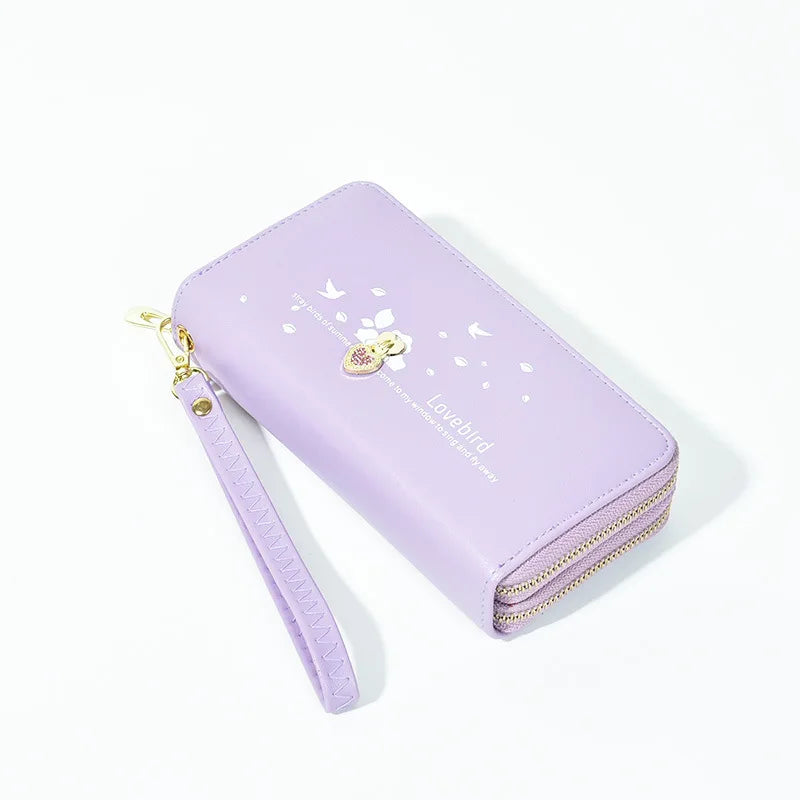 Women Long Wallet Double Zipper Leather Purse Large Capacity Handbag