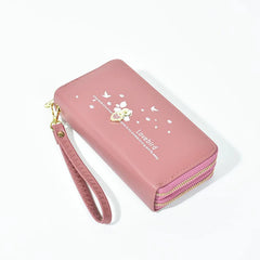 Women Long Wallet Double Zipper Leather Purse Large Capacity Handbag