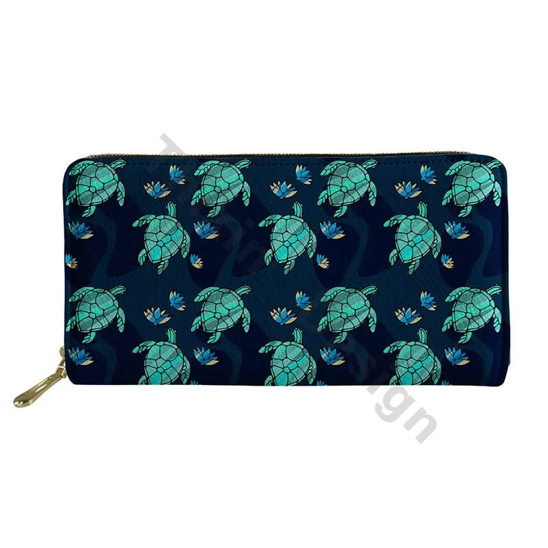Polynesian Sea Turtle Pattern Leather Long Purse for Women