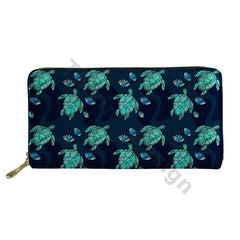 Polynesian Sea Turtle Pattern Leather Long Purse for Women