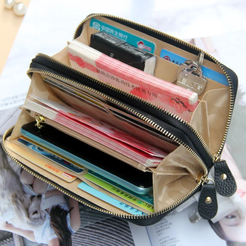 Green Leather Women's Wallet Handbag Purse Large Capacity Zipper