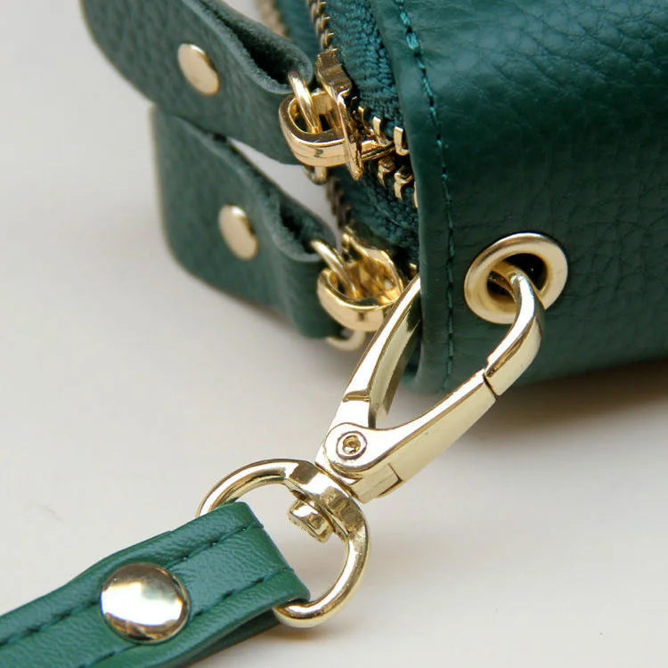 Green Leather Women's Wallet Handbag Purse Large Capacity Zipper