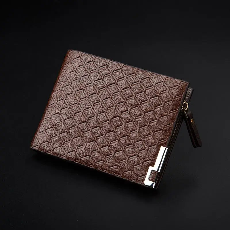 Men's Short Knurling Leather Wallet Retro Slim Man Purse