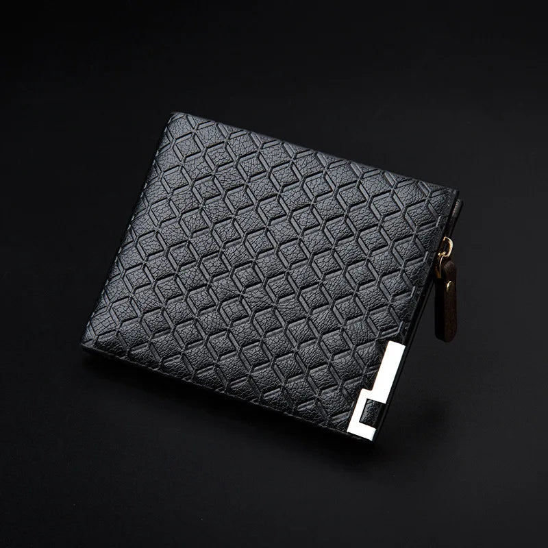 Men's Short Knurling Leather Wallet Retro Slim Man Purse
