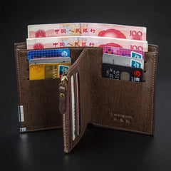 Men's Short Knurling Leather Wallet Retro Slim Man Purse