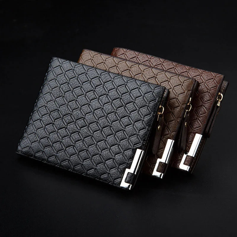 Men's Short Knurling Leather Wallet Retro Slim Man Purse