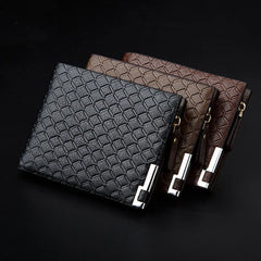 Men's Short Knurling Leather Wallet Retro Slim Man Purse