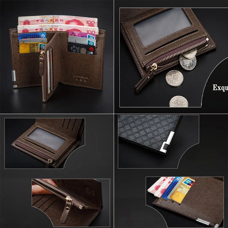 Men's Short Knurling Leather Wallet Retro Slim Man Purse