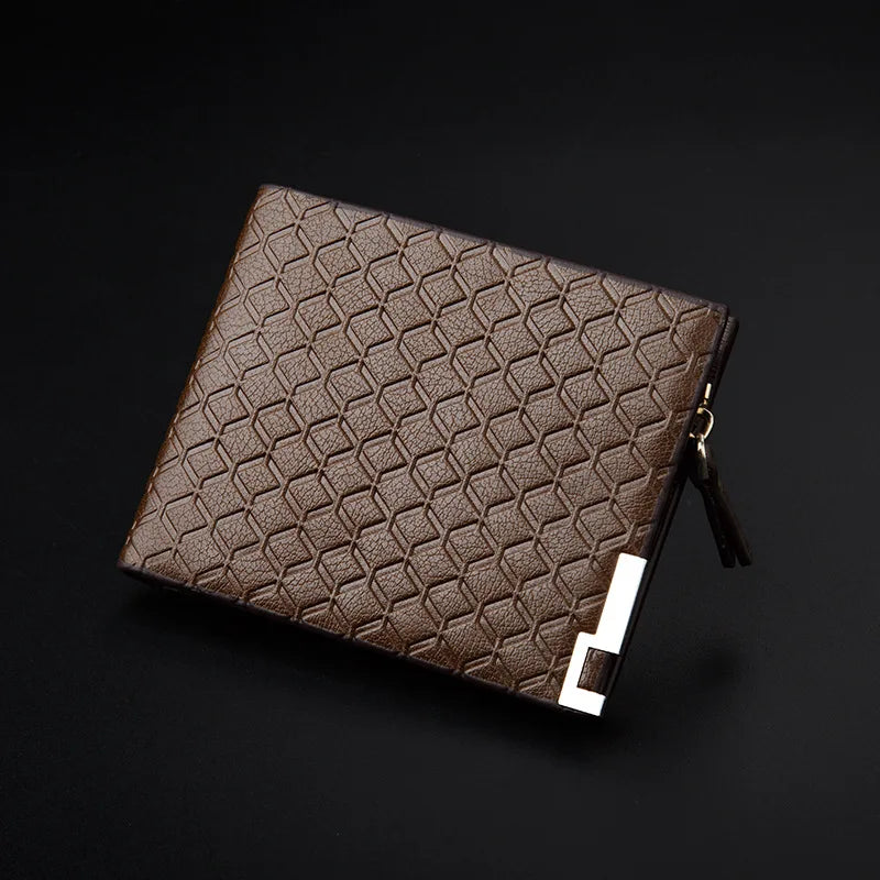 Men's Short Knurling Leather Wallet Retro Slim Man Purse