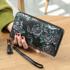 Dragonfly Rose Clutch Leather Evening Bag Wallet