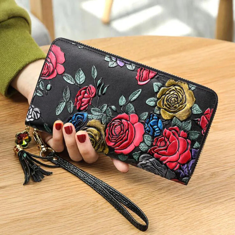Dragonfly Rose Clutch Leather Evening Bag Wallet