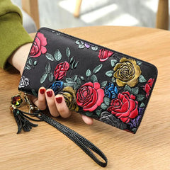 Dragonfly Rose Clutch Leather Evening Bag Wallet