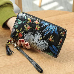 Dragonfly Rose Clutch Leather Evening Bag Wallet