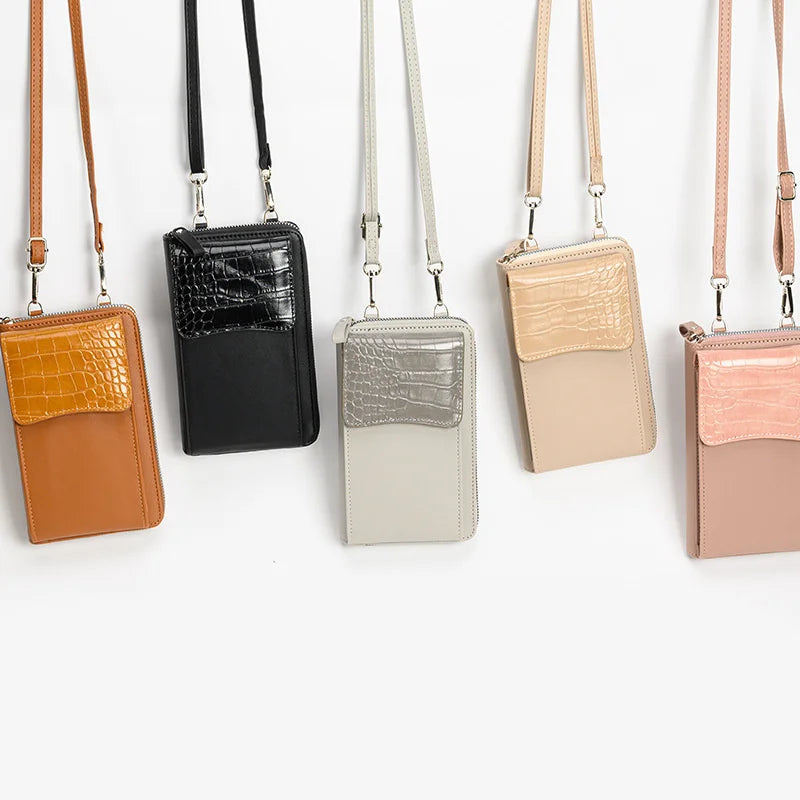 Women's PU Diagonal Wallet with Mobile Phone Bag