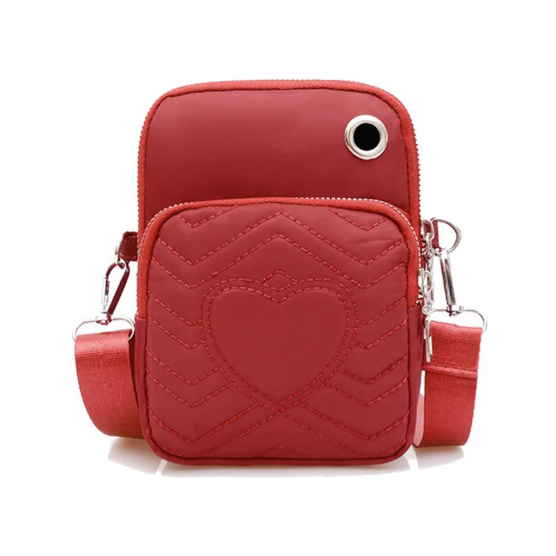 Women Heart PU Phone Clutch Shoulder Bag Ladies Purse Messenger Bags