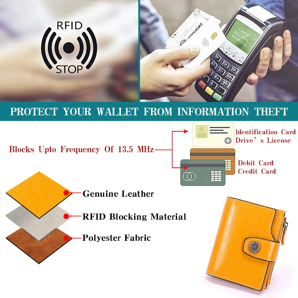 Short Leather Wallet for Women Multi-function Cowhide Wallet