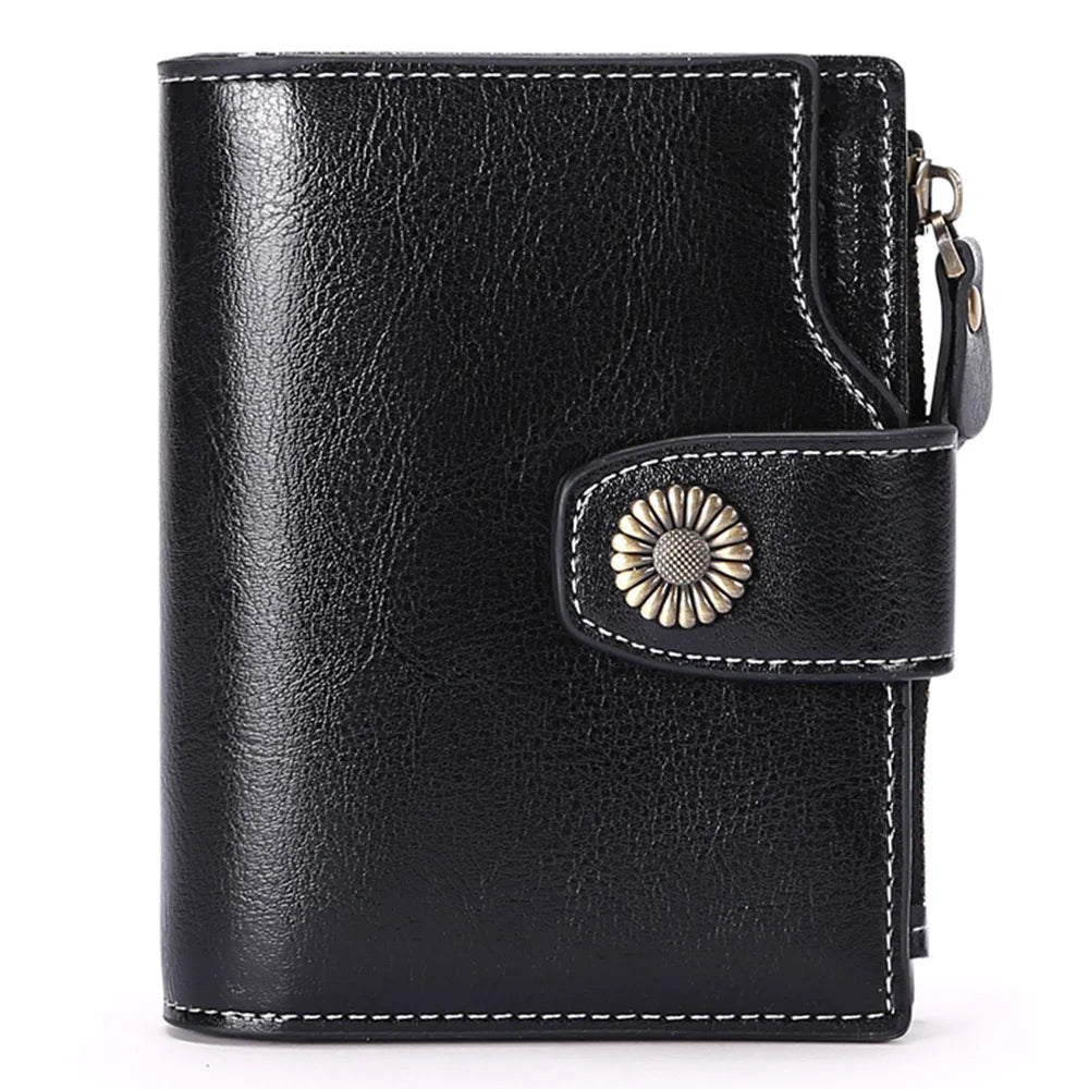 Short Leather Wallet for Women Multi-function Cowhide Wallet