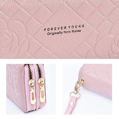 Women's Long Wallet with Wrist Strap, Double Zipper