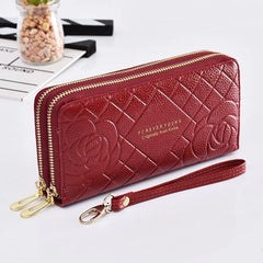 Women's Long Wallet with Wrist Strap, Double Zipper