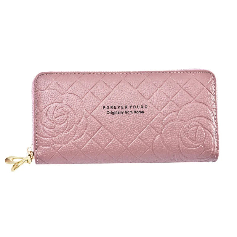Women's Long Wallet with Wrist Strap, Double Zipper