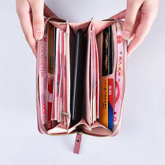 Women's Long Wallet with Wrist Strap, Double Zipper