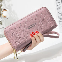 Women's Long Wallet with Wrist Strap, Double Zipper