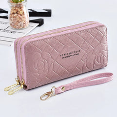 Women's Long Wallet with Wrist Strap, Double Zipper