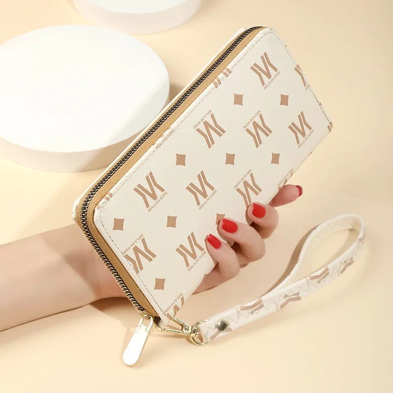 Women's Long Zipper Handbag Letter Print Wrist Band Phone Bag