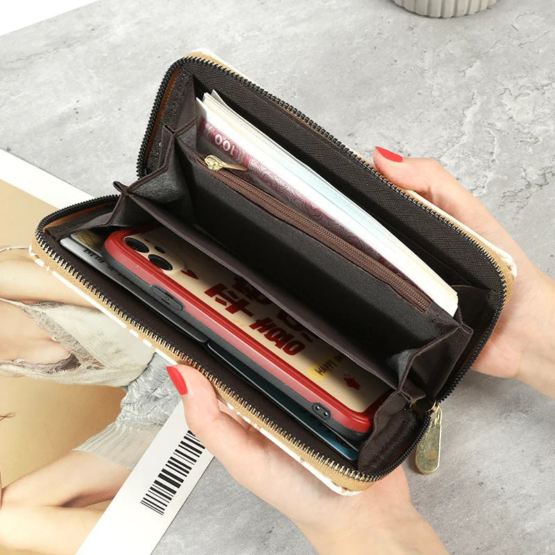 Women's Long Zipper Handbag Letter Print Wrist Band Phone Bag