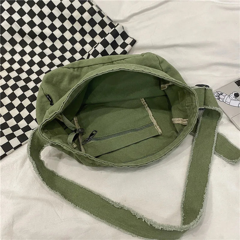 Canvas Shoulder Bag for Students, Lazy Wind Messenger Bag