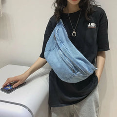 Denim Messenger Bag Women's Large Capacity Shoulder Purse Chest Bag