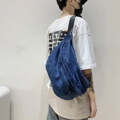 Denim Messenger Bag Women's Large Capacity Shoulder Purse Chest Bag