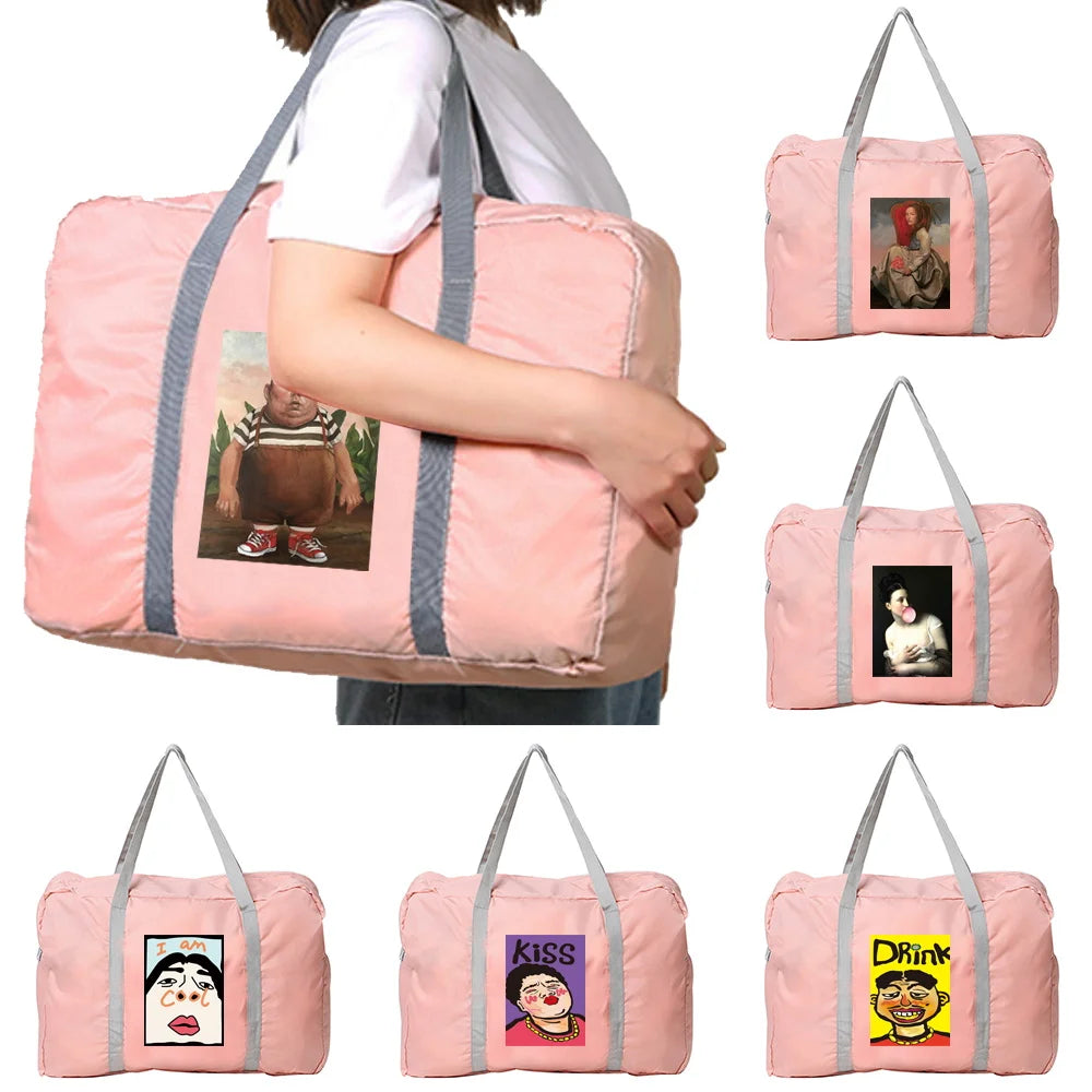 Water Proof Luggage Travel Bag Funny Series Print Shoulder Pack Nylon Handbag