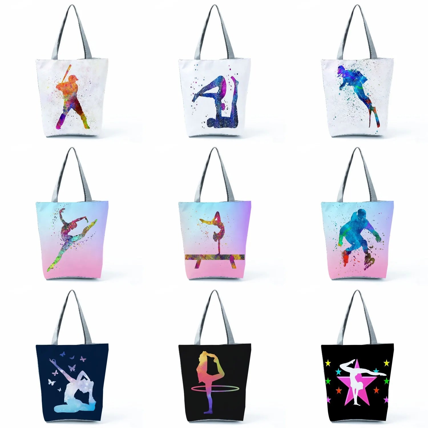 Watercolor Ballet Dancer Art Print Shopping Bags Girls Gymnast Women Handbags